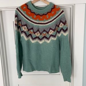 JCrew Teal Printed Sweater